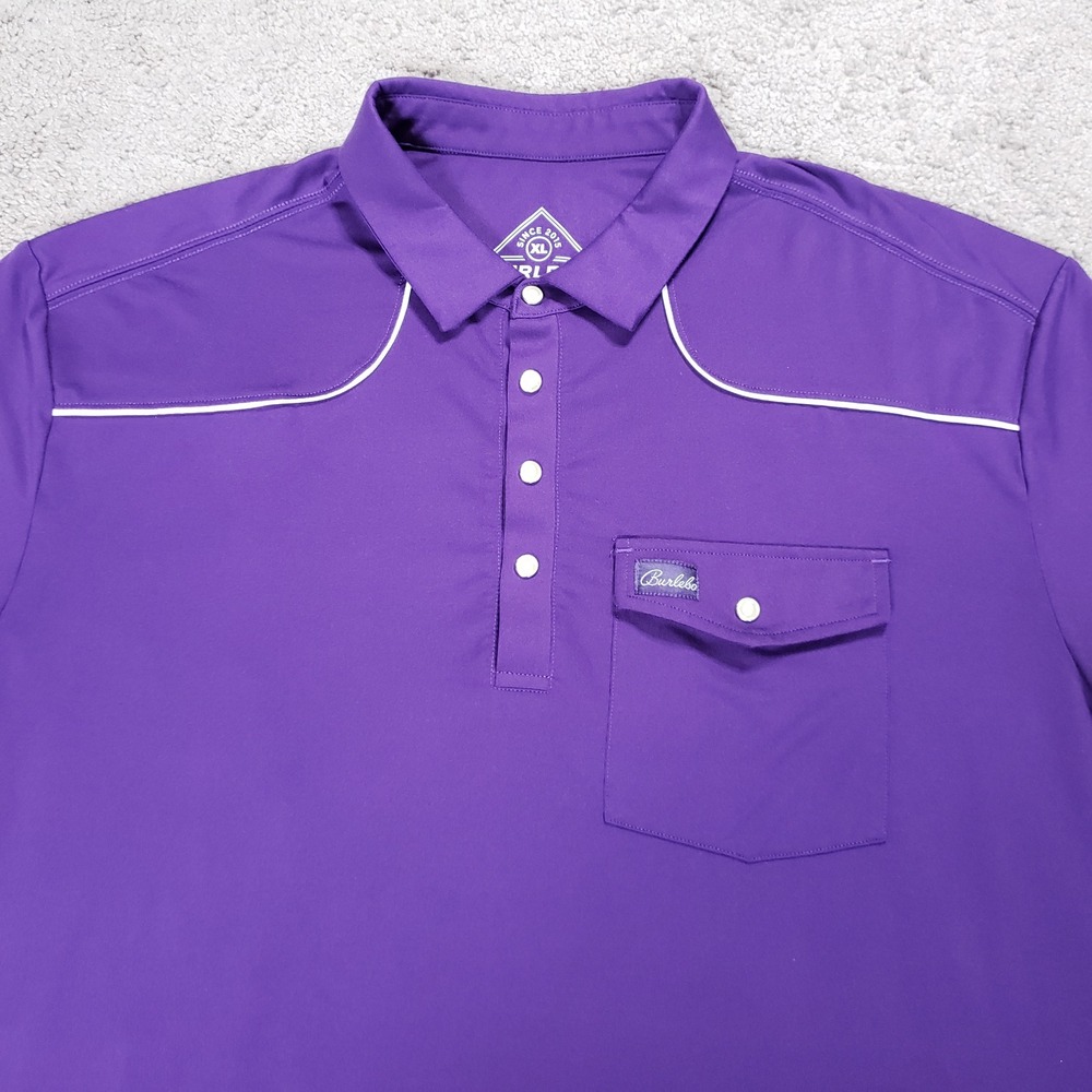 Burlebo Mens XL Purple Performance Polo Shirt Snap Pocket Stretch Golf Preppy - Picture 4 of 9